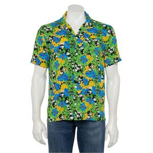 Disney Mickey Mouse Aloha Floral Hawaiian Shirt Size Medium